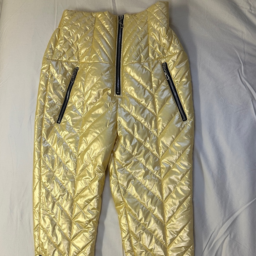 Gold Quilted Snow Ski Pants